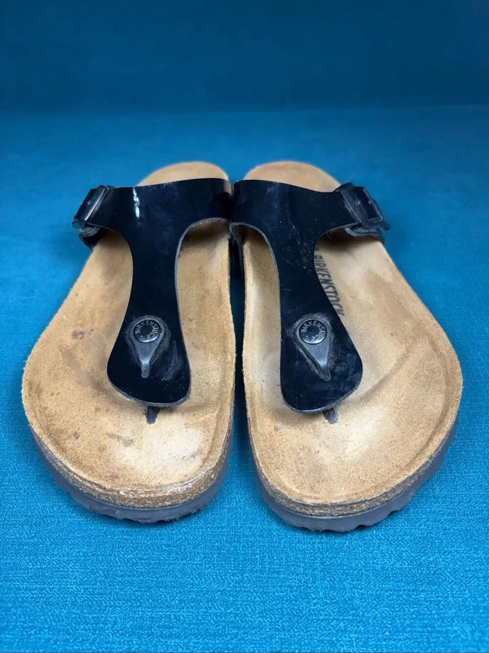 Birkenstock Gizeh Patent Black Leather Sandals Womens Size 10 L10 M8 EU 41